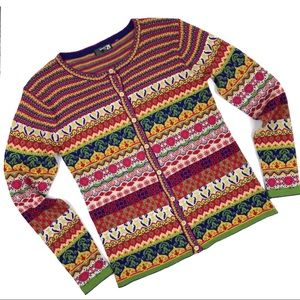 Mak B Colorful Mix Media Cardigan Sweater